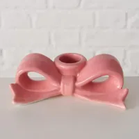 Boltze Home kandelaar aardewerk strik 12x6x4cm roze - thumbnail