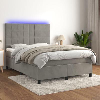 Boxspring met matras en LED fluweel lichtgrijs 140x190 cm