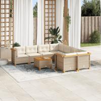 9-delige Loungeset met kussens poly rattan beige - thumbnail