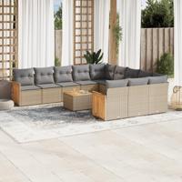 12-delige Loungeset met kussens poly rattan beige - thumbnail