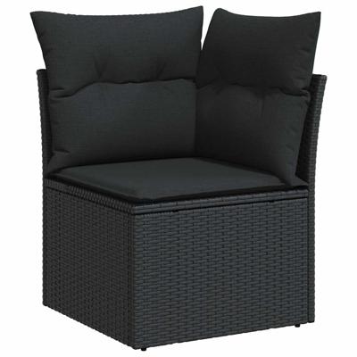 7-delige Loungeset met kussens poly rattan zwart - thumbnail
