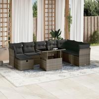 9-delige Loungeset met kussens poly rattan grijs - thumbnail
