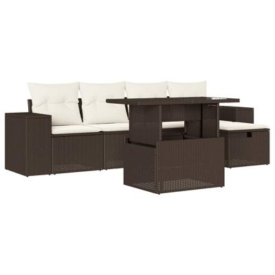 6-delige Loungeset met kussens poly rattan bruin - thumbnail