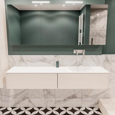 Mondiaz Lush Cloud badmeubel underlayment 180 cm 2 lades solid surface enkele spoelbak rechts zonder kraangat