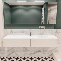 Mondiaz Lush Cloud badmeubel underlayment 180 cm 2 lades solid surface enkele spoelbak rechts zonder kraangat - thumbnail