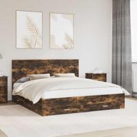 Bedframe met hoofdeinde Gerookt eiken 200 x 200 cm Bewerkt hout - thumbnail