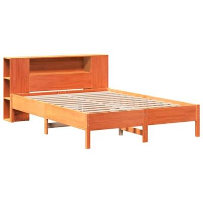 Bed met boekenkast zonder matras grenenhout wasbruin 140x200 cm
