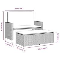 Tuinbank met kussens en voetenbank poly rattan beige - thumbnail