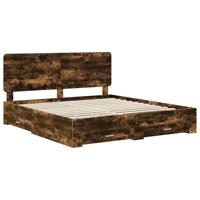 Bedframe met hoofdeinde Gerookt eiken 200 x 200 cm Bewerkt hout - thumbnail