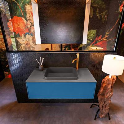 Badkamermeubelset Mondiaz Erin 100 cm met 1 Lade met RIDGE Wastafel Midden Dark grey met 1 kraangat Greeploos Mat Jeans Badkamermeubelset Mondiaz Erin 100 cm met 1 Lade met RIDGE Wastafel Midden Dark grey met 1 kraangat Greeploos Mat Jeans