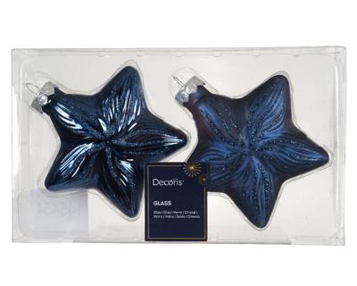 Decoris kersthangers glas ster 2st nachtblauw