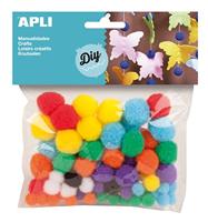 Apli pompons, zakje met 78 stuks in geassorteerde kleuren - thumbnail