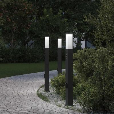 Bolderverlichting met sensor en stopcontact 3 stuks 80 cm zwart IP44