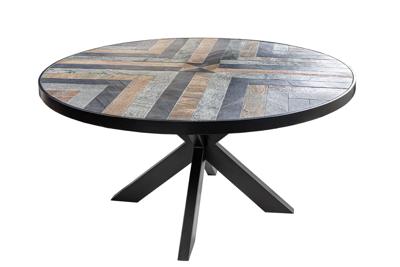 Ronde eettafel MOUNTAIN SOUL 140cm zwart grijs natuursteen ijzeren sterrenframe - 45673