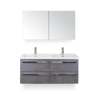 Seville Badmeubelset 120 cm - 4 laden Beton Antraciet - Wastafel Djazz Dubbel - met Spiegelkast
