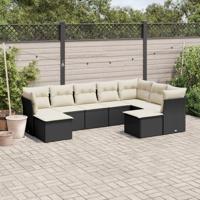 9-delige Loungeset met kussens poly rattan zwart - thumbnail