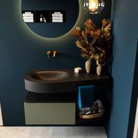 MONDIAZ RIVA 100cm badmeubel onderkast / planchet kleur Army met 1 lade. Wastafel DULCET links 0 kraangaten kleur Urban. - thumbnail