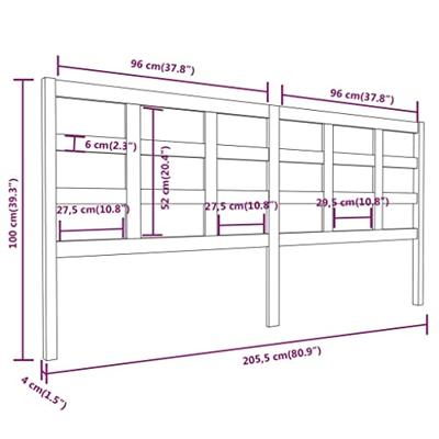 Hoofdbord 205,5x4x100 cm massief grenenhout zwart