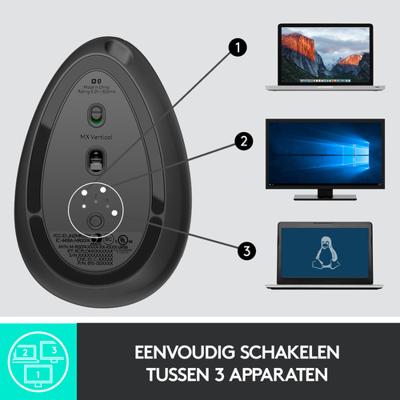 Logitech Ergonomische muis Bluetooth, Radiografisch Optisch Zwart, Zilver 4 Toetsen 4000 dpi Ergonomisch