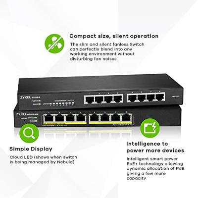 Zyxel GS1915-8EP Managed L2 Gigabit Ethernet (10/100/1000) Power over Ethernet (PoE) Zwart Zyxel GS1915-8EP Managed L2 Gigabit Ethernet (10/100/1000) Power over Ethernet (PoE) Zwart