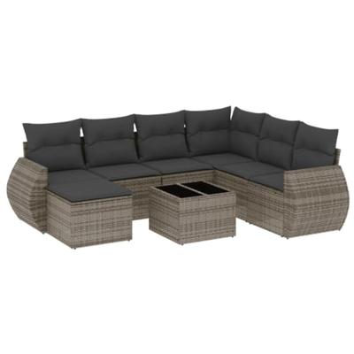 8-delige Loungeset met kussens poly rattan grijs