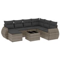 8-delige Loungeset met kussens poly rattan grijs - thumbnail