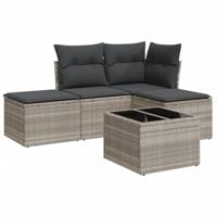 5-delige Loungeset met kussens poly rattan lichtgrijs - thumbnail