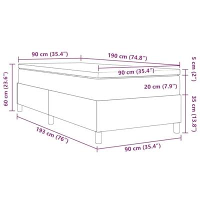 Boxspring bed Lichtgrijs en wit. 193 x 90 x 60 cm Katoenen stof