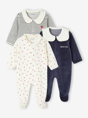 Set van 3 babyslaappakje voor pasgeborenen "coeurs" in fluweel / velours nachtblauw