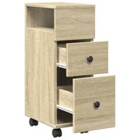 Badkamerkast smal met wielen bewerkt hout sonoma eikenkleurig - thumbnail