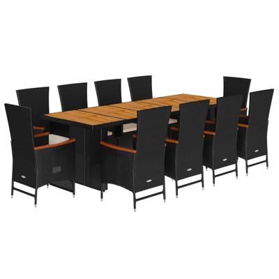 11-delige Tuinset met kussens poly rattan zwart - thumbnail