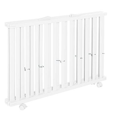 Opvouwbare babybox - ROBA - LITTLE STARS - 75 x 100 cm - In hoogte verstelbaar - 4 geremde wielen - Wit gelakt hout - Sterrenpatroon