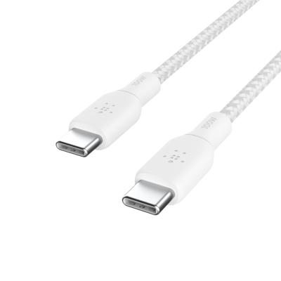 Belkin USB-C/USB-C-kabel, 100 W Power Delivery USB-IF-gecertificeerde 2.0-kabel met dubbel gevlochten nylon buitenkant voor iPhone 16, iPhone 15, iPad, MacBook, Samsung Galaxy, Pixel, 2 m, wit