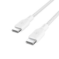 Belkin USB-C/USB-C-kabel, 100 W Power Delivery USB-IF-gecertificeerde 2.0-kabel met dubbel gevlochten nylon buitenkant voor iPhone 16, iPhone 15, iPad, MacBook, Samsung Galaxy, Pixel, 2 m, wit - thumbnail