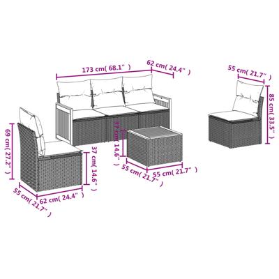 5-delige Loungeset met kussens poly rattan beige - thumbnail