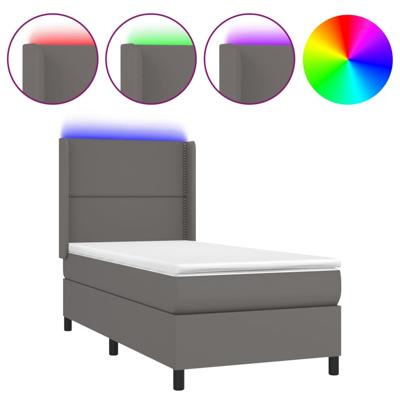 Boxspring met matras en LED kunstleer grijs 90x200 cm