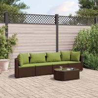 5-delige Loungeset met kussens poly rattan bruin - thumbnail