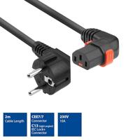 ACT AK5262 230V Stroomkabel CEE7/7 (Haaks)/C13 (Haaks Rechts) Lockable Zwart - 2 meter - thumbnail