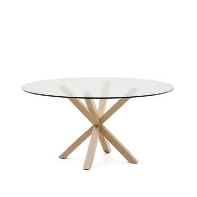Kave Home Ronde Eettafel 'Argo' Glas en houtlook, 150cm, kleur Naturel