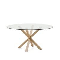 Kave Home Ronde Eettafel 'Argo' Glas en houtlook, 150cm, kleur Naturel - thumbnail