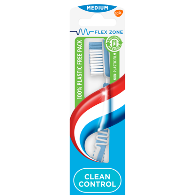 Aquafresh Clean Control Tandenborstel Medium - in 100% plasticvrije verpakking Aquafresh Clean Control Tandenborstel Medium - in 100% plasticvrije verpakking