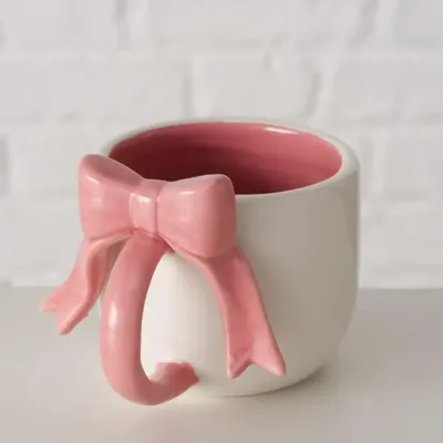 Boltze Home mok aardewerk marthe 7.5x6.5cm roze, wit