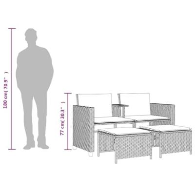Tuinbank 2-zits met tafel en voetenbanken poly rattan bruin Tuinbank 2-zits met tafel en voetenbanken poly rattan bruin