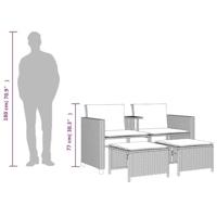 Tuinbank 2-zits met tafel en voetenbanken poly rattan bruin - thumbnail