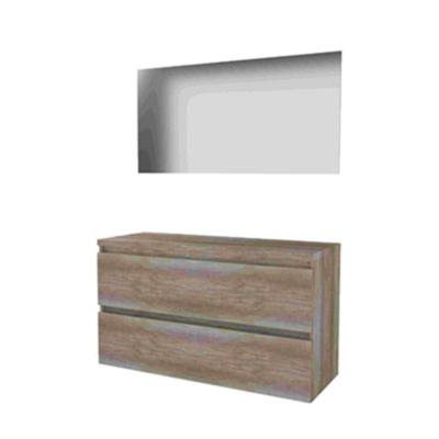 Basic-Line Ultimate 46 Badkamermeubelset - 120 x 46 cm - Greeploos - 2 Lades - Wastafelblad - Spiegel met Indirecte LED Verlichting - Scotch Oak