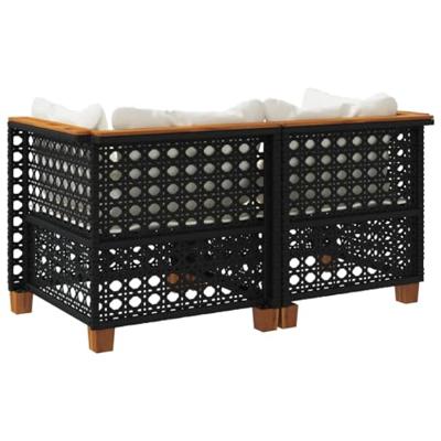 Tuinhoekbanken met kussens 2 st poly rattan zwart - thumbnail
