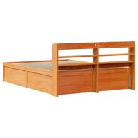 Bedframe met hoofdbord massief grenenhout wasbruin 135x190 cm - thumbnail