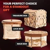 ESC WELT Wooden Secret Maze Box, creatieve geschenkdoos voor geld, waardebonnen, cadeaubonnen, cadeaubonnen, cadeaubonnen, cadeaubonnen, 3D-houten doosspel, geschenkraadselspel, geschenkdoos voor - thumbnail