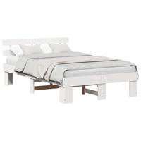 Bedframe met hoofdeinde Wit 135 x 190 cm Massief grenenhout - thumbnail