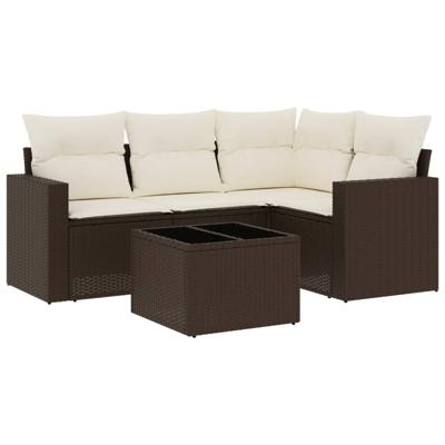 4-delige Loungeset met kussens poly rattan bruin - thumbnail
